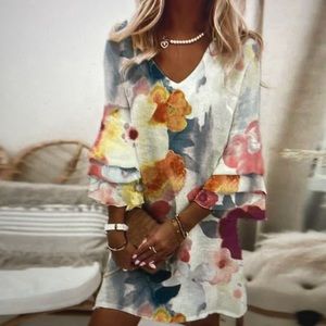 Watercolour Floral Print mini dress